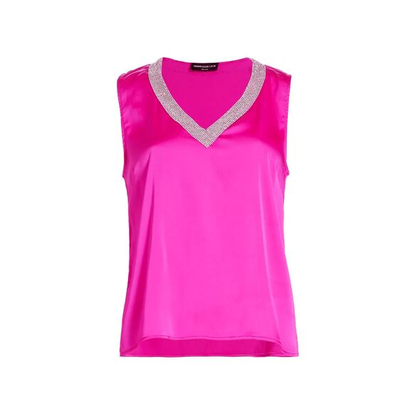 Generation Love Candice Crystal Top HOT PINK V-Neck Rhinestone Satin SMALL $215 - Picture 1 of 9